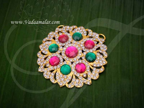 Green Stone Pink Circle Pathakam Hindu God Chest Jewellery Buy Online 2.8