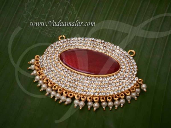 Pathakam White with Maroon Enamel Oval Pathakam Hindu Deity Chest Ornaments Buy Now 2.5