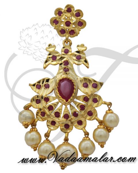 Beautiful Ruby Stone Pendant and Ear Studs Set India Jewellery Saree Salwar