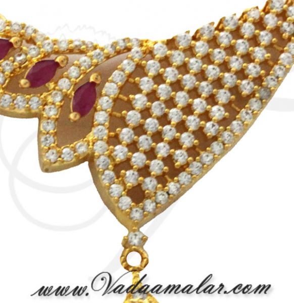 American diamond and ruby stones pendant for traditional sarees and salwars