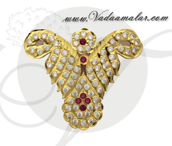 Traditional white and pink stone pendant with gold plated chain for sarees 