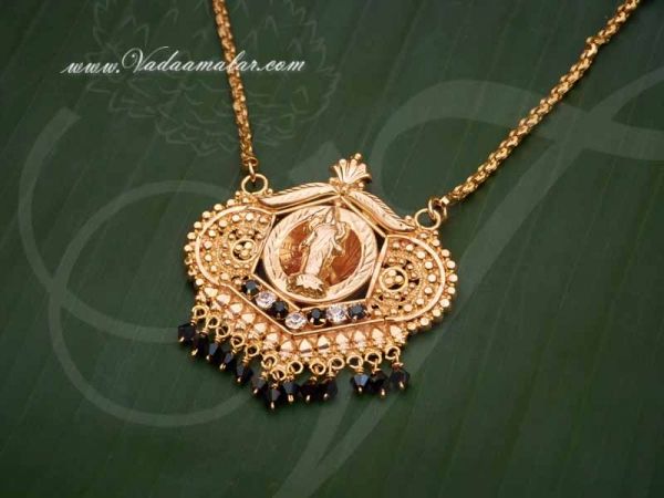 Lakshmi Dollar with Black Beads Designs Gold Plated Goddess Laxmi Pendant Online Now