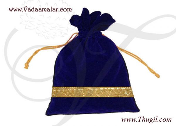 10 Blue Velvet Jewellery Pouch Gold border bags pouches 