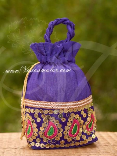10 x 9 Purple Zari Design Embroidery Gifts Batwa Potli Bag Pouchs Wedding India Buy Now
