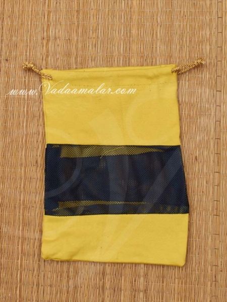 10 Yellow Cotton Pouch Jewellery Pouch Netted border bags pouches 
