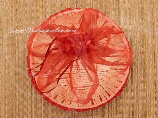 Decorative Handmade Gift Basket With Red Net Cover - Tissue Net Covered Gift Basket Round Eco Friendly 10 inches