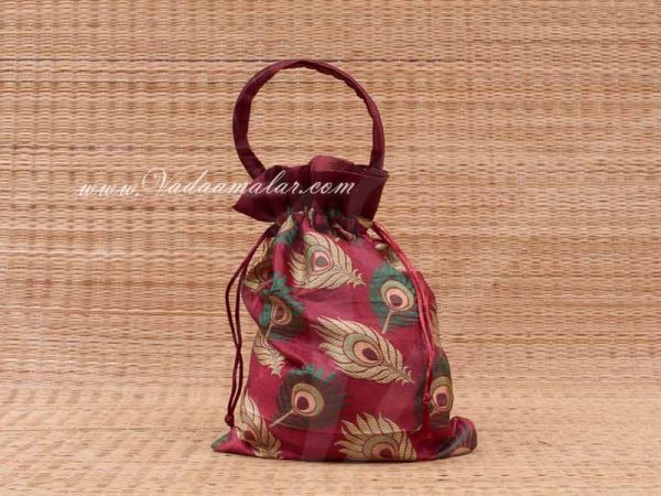 Wedding Return Gift Pouch Potli Bag Thamboolam Bags Maroon Colour - 11 x 8 Buy Now 