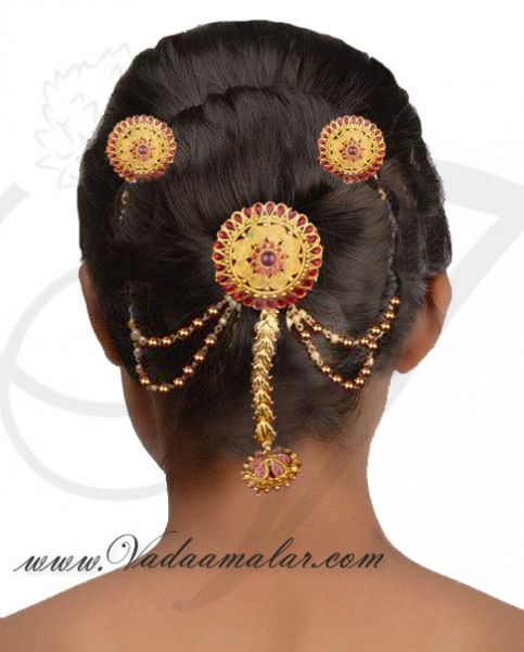 Antique Jhumki Design Jooda Kundan Hair Bun Chain Bridal Set indian weddings