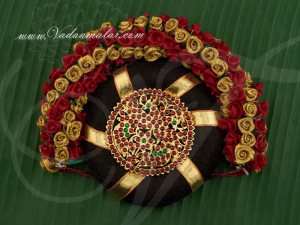 Traditional South Indian Bridal Hair Band Ring Red Gold Rose Jewellery Buy Now