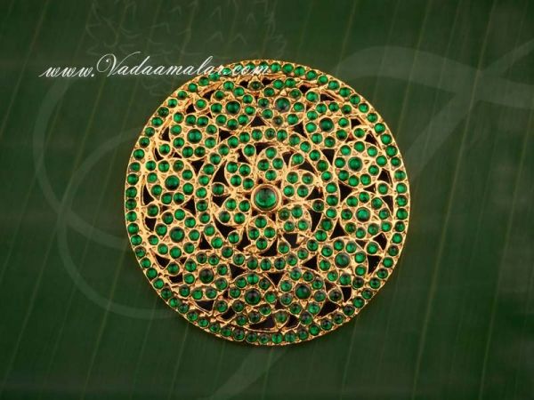 Green Kemp Stones Rakodi Hair Ornament for Indian Design