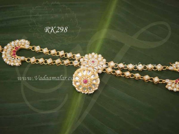 Gold plated Jhumki Design Kundan Stone Hair Bridal Jewellery Set indian weddings 