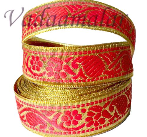 0.75 Red Gold Trim Lace Buy online End Borders - 16 meters / 17.5 yards