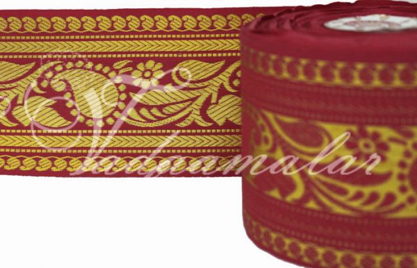 Wide Zari Lace Ribbon Maroon Gold Thread Saree Sari Trim End Borders - 8 meters