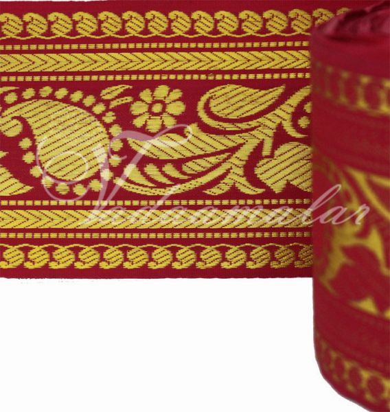 Wide Zari Lace Ribbon Maroon Gold Thread Saree Sari Trim End Borders - 8 meters