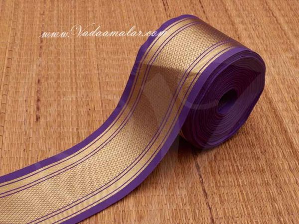 First quality Jari Border Purple Gold Colour Saree Sari Trim End Borders - 3.5 inches