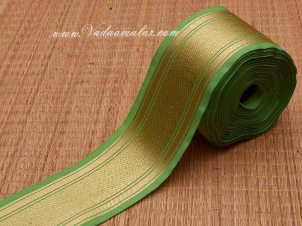 First quality Jari Border Light Green Gold Colour Saree Sari Trim End Borders - 2.5 inches
