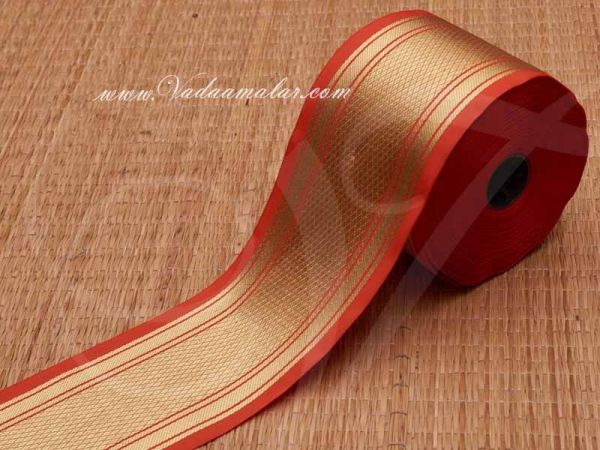 First quality Jari Border Orange Gold Colour Saree Sari Trim End Borders - 3.5 inches