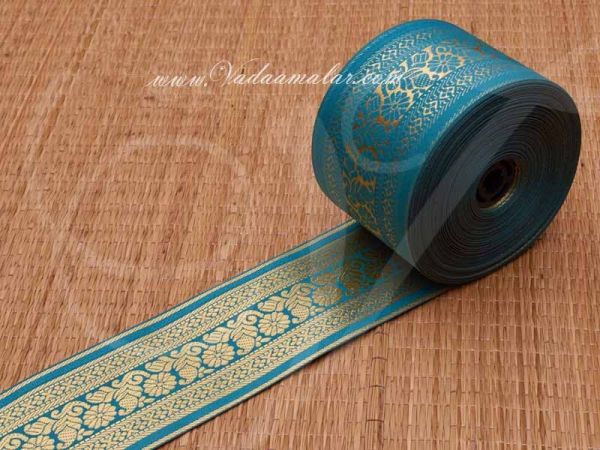 First quality Jari Border Blue Gold Colour Saree Sari Trim End Borders - 3.5 inches