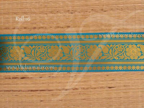 Blue with Gold Zari Border Lace Saree Sari End Borders First Quality Buy Now 3.5'' 24 meters