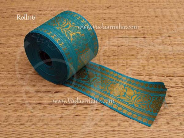 Blue with Gold Zari Border Lace Saree Sari End Borders First Quality Buy Now 3.5'' 24 meters
