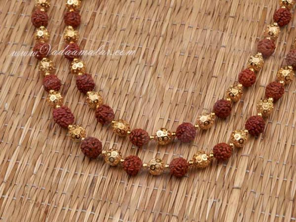 Two Step Rudraksha with Gold Beads Design Chain Mala 10 inches (one side)