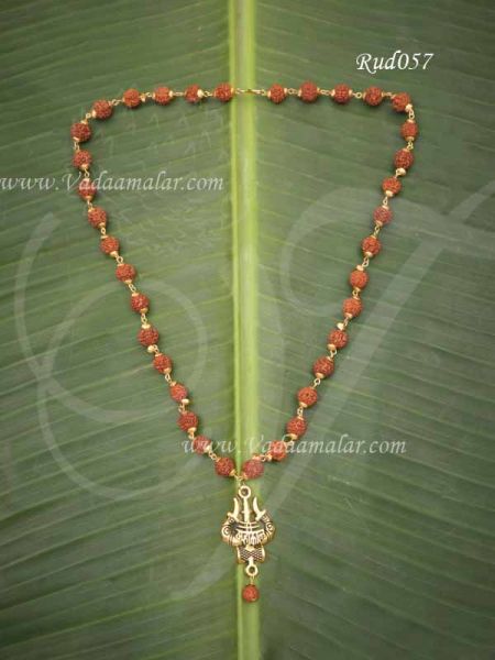 Rudraksha beads necklace and Thirusulam with drum Pendant 14.5 inches 