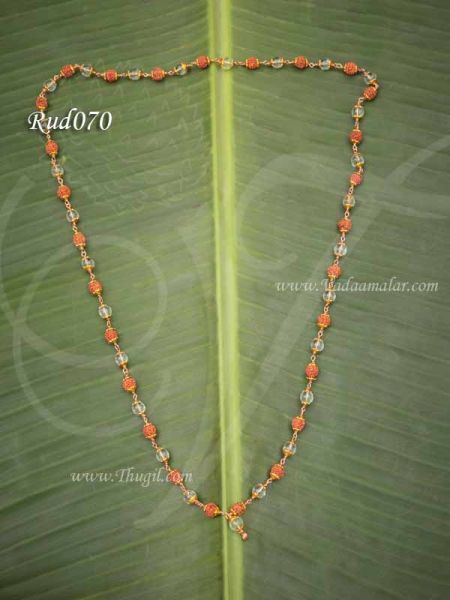 Rudraksha Mala with Spadikam beads long chain necklace 17 Inches