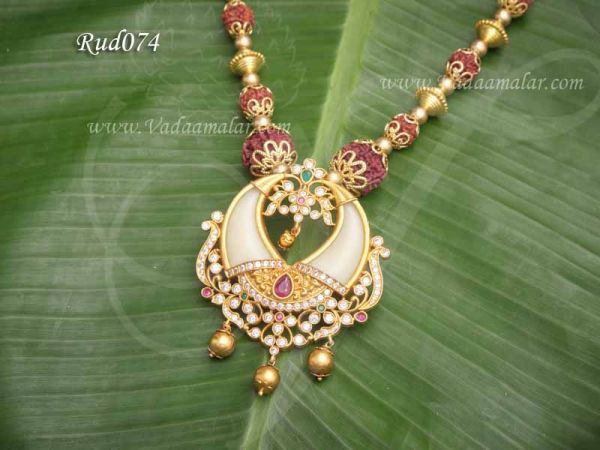 Rudraksha Necklace Pulli Nagam Pendant with Gold Beads 