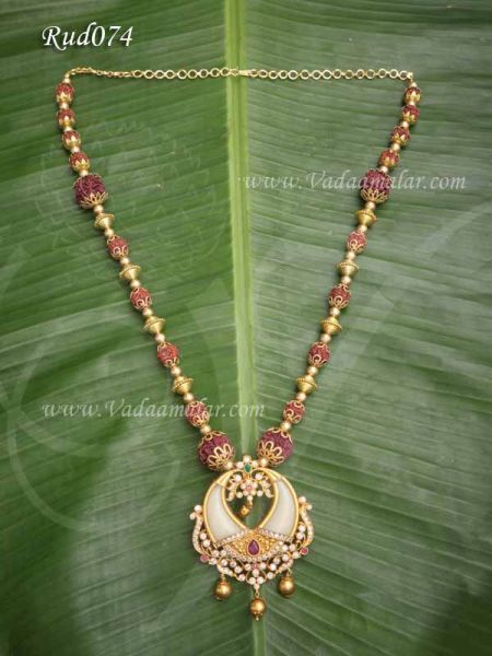 Rudraksha Necklace Pulli Nagam Pendant with Gold Beads 