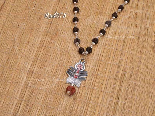 Rudraksha beads necklace and Thirusulam with drum Pendant 13 inches 