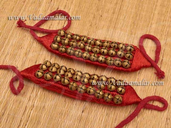 3 lines of brass Ghungroos Salangai Childrens cloth / Velvet base