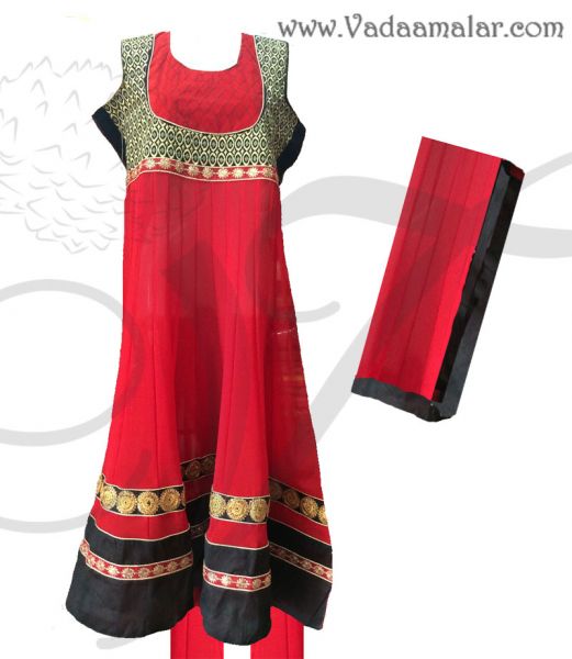 Red with Black Color Anarkali Semi Stitched Model Material 