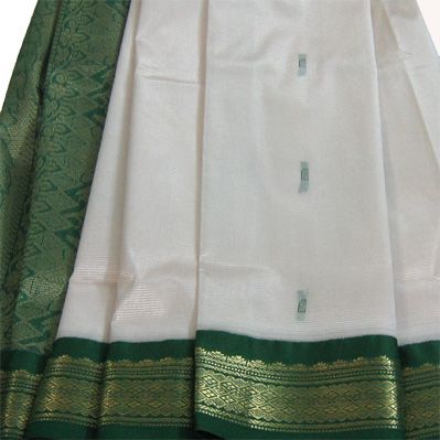Poly Cotton Indian Saree Sarees Full White Green Border.