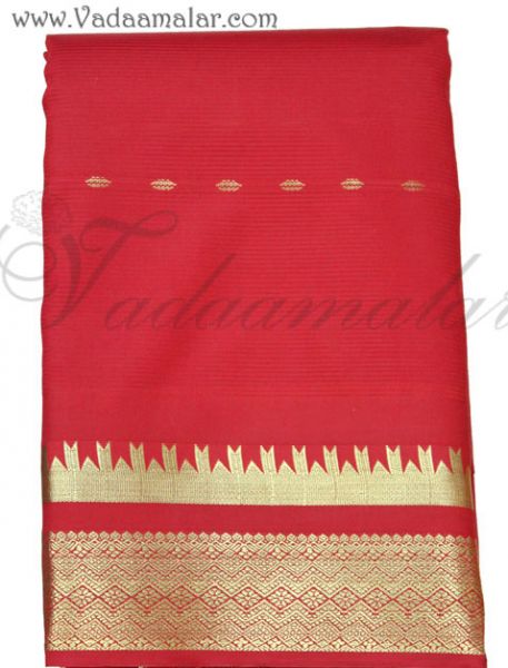 Red Color Border With Zari Woven Poly Cotton Saree Amman Devi Saree From South India