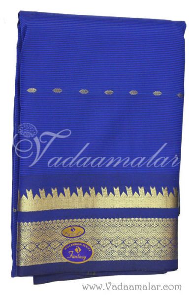 Blue Color Border With Zari Woven Poly Cotton Saree Amman Devi Saree From South India