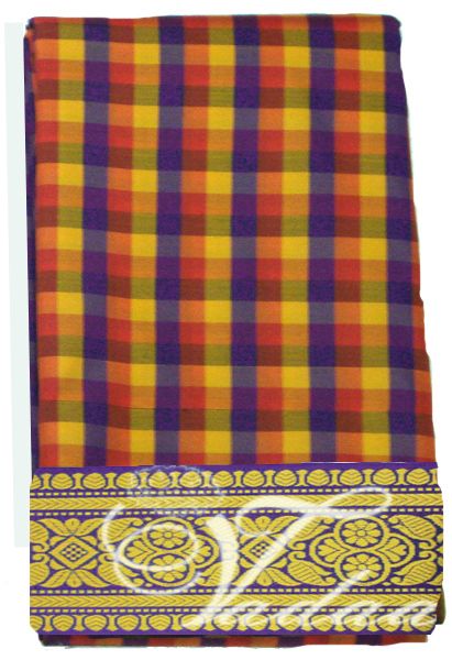 Poly Cotton South Indian Saree Sarees Gold Border Checked design