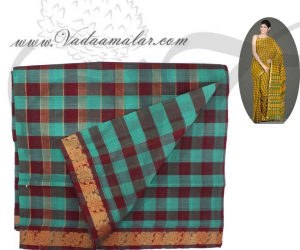 Traditional Green with Maroon Colour Pure Cotton Saree Buy Online