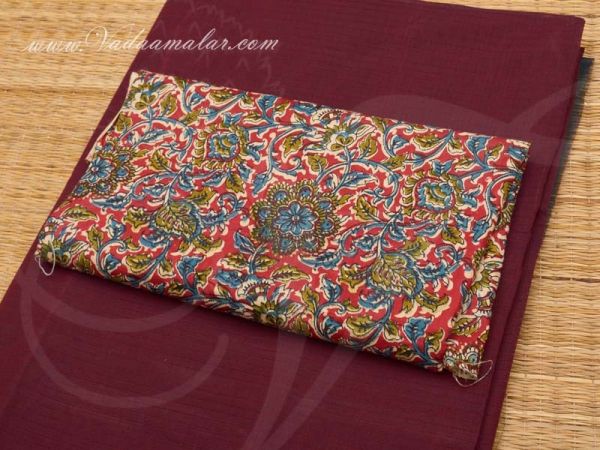 Traditional Pure Cotton Saree with Kalamkari Print Blouse Buy Online