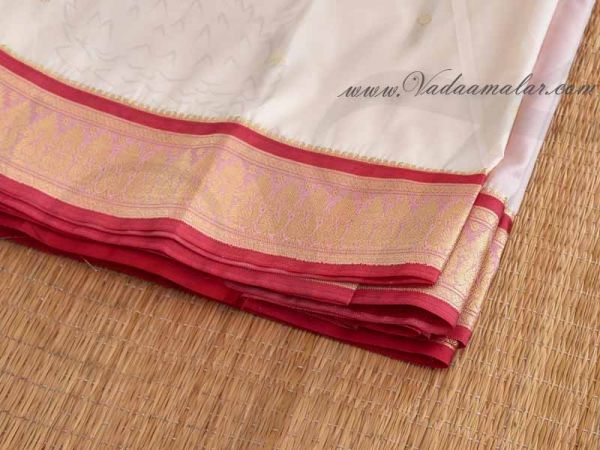 Off White Poly Cotton Art Silk Saree With Zari Border Traditional Indian Sarees Online