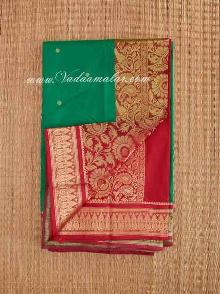 Green Poly Cotton Art Silk Saree With Zari Border Traditional Indian Sarees Online