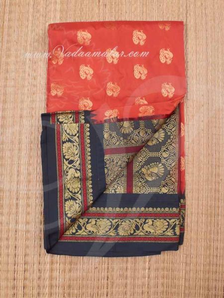 Orange with Black Cololr Art Silk Saree Poly Cotton Indian Sarees Buy Now Online