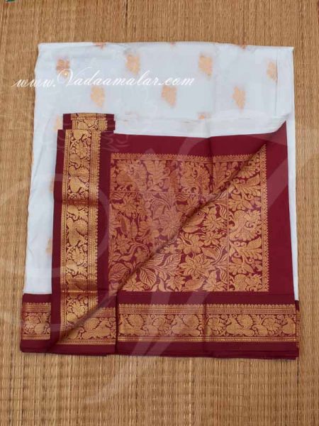 Poly Cotton Ivory White With Maroon Border Indian Design Buy Now