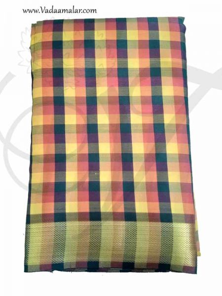 Poly Cotton South Indian Saree Checked design Buy Now