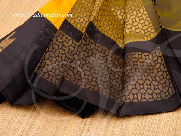 Yellow Poly Cotton Saree Peacock Border Diwali Collection Buy Online 