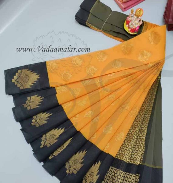 Yellow Poly Cotton Saree Peacock Border Diwali Collection Buy Online 
