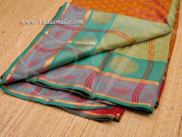 Brown Polyester Blend Saree With Blouse Piece Wide Border Diwali Collection Buy Online