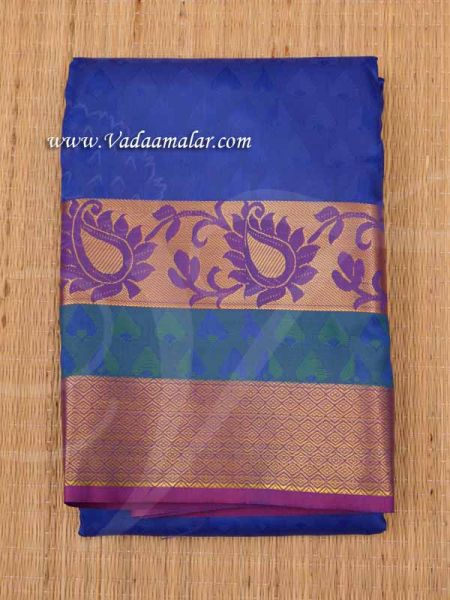 Blue Polyester Blend Saree With Blouse Piece Wide Border Diwali Collection Buy Now