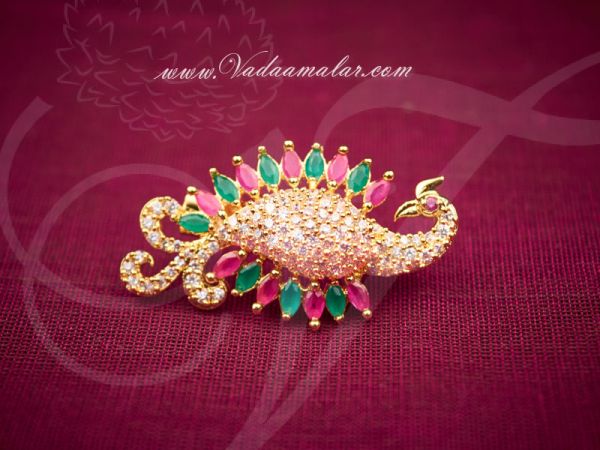 Saree Pins Gold plated Ruby Emerald Gift Jewelry