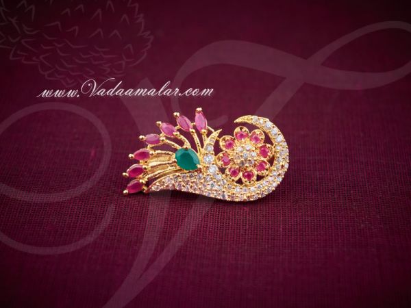 Saree Pins Gold plated Ruby Emerald Stone Gift Jewelry