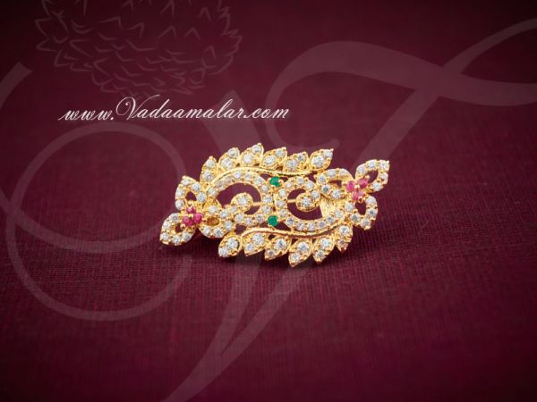 Saree Pins Gold plated Ruby Emerald Stone Gift Jewelry
